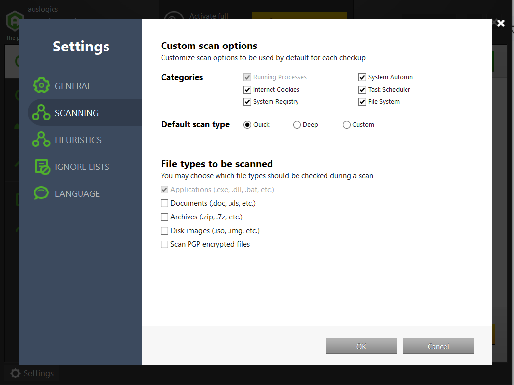 you can set the default parameters that will be observed every time Anti-Malware starts a scan