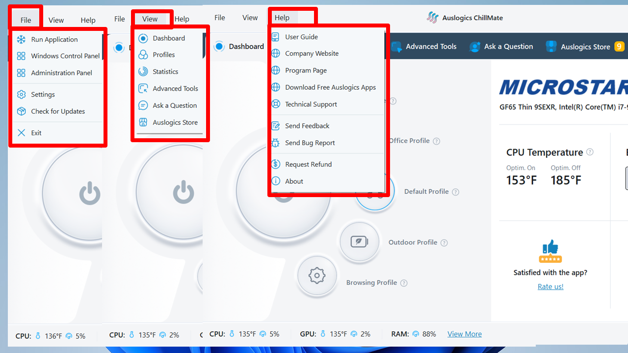 the menu bar features the File, View, and Help menus, which you can use for navigation and to access extra features