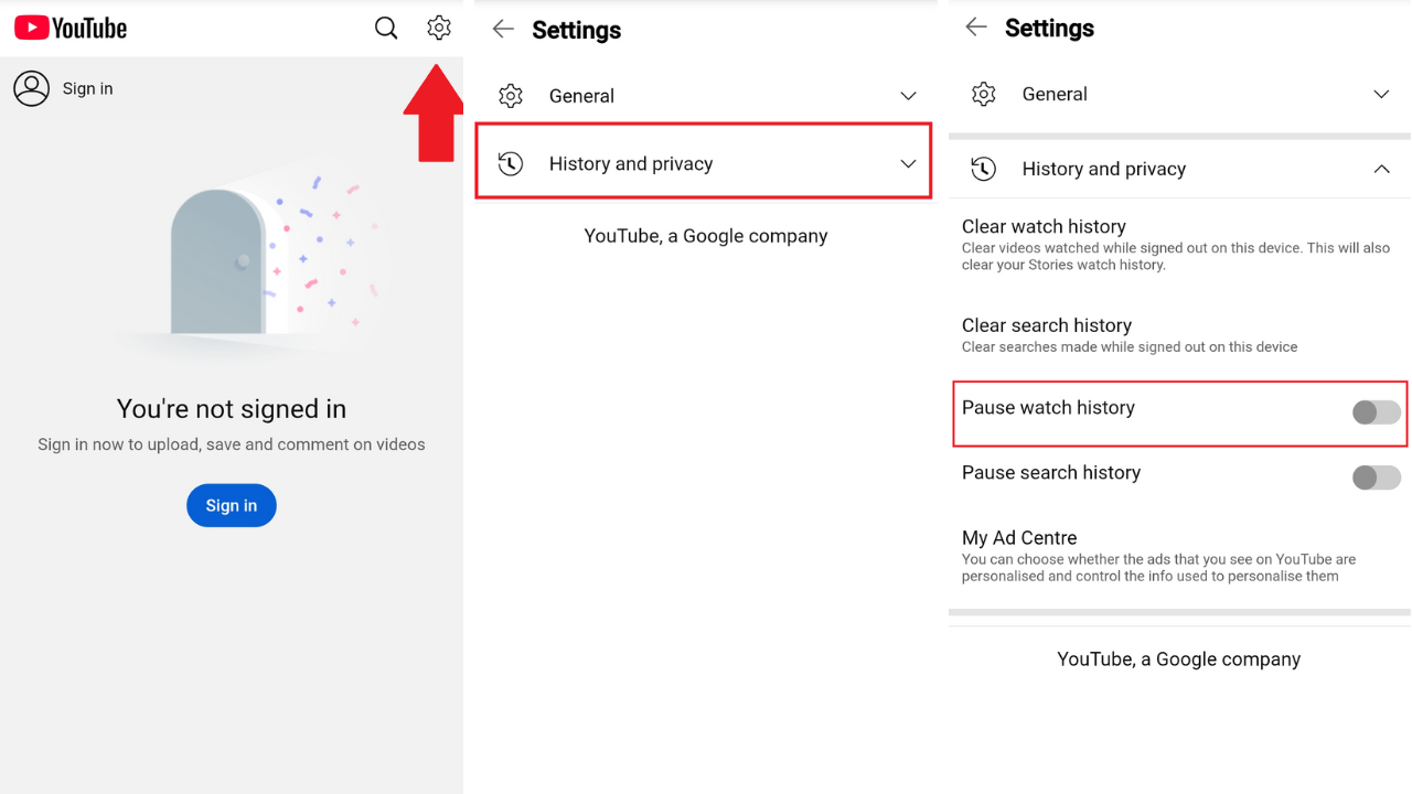 Enable the Pause watch history option