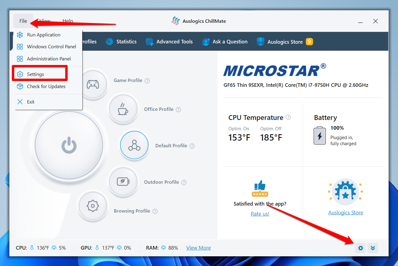 Selecting these preferences is as easy as clicking the settings icon in the app’s bottom-right corner and making changes in the General, Interface, and Notifications pages
