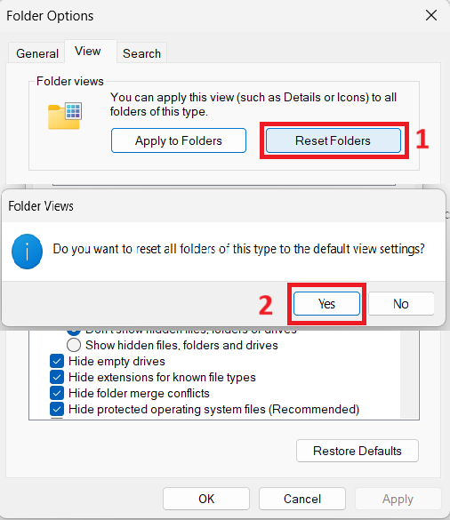 Click on the Reset Folders button