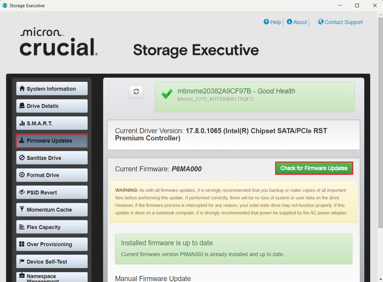 click the Check for Firmware Updates (or similarly named) button