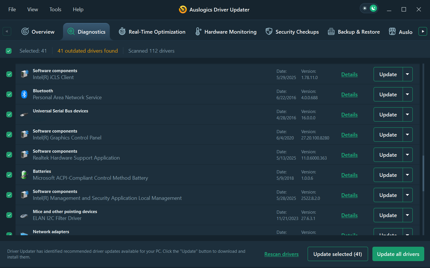 Auslogics Driver Updater allows you to update all drivers in one go, backs them up before updating for safety, and offers additional features like real-time optimization, hardware monitoring, and more