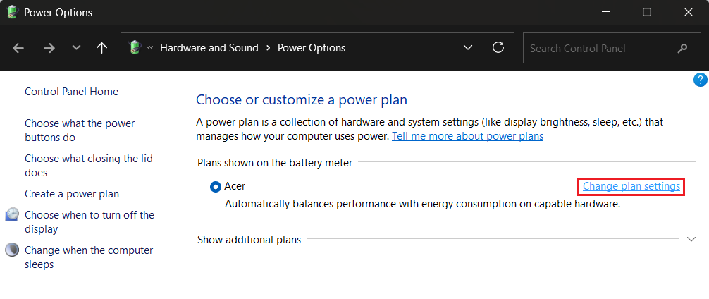 Click Change plan settings next to your active power plan
