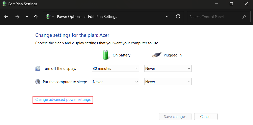 Click Change advanced power settings