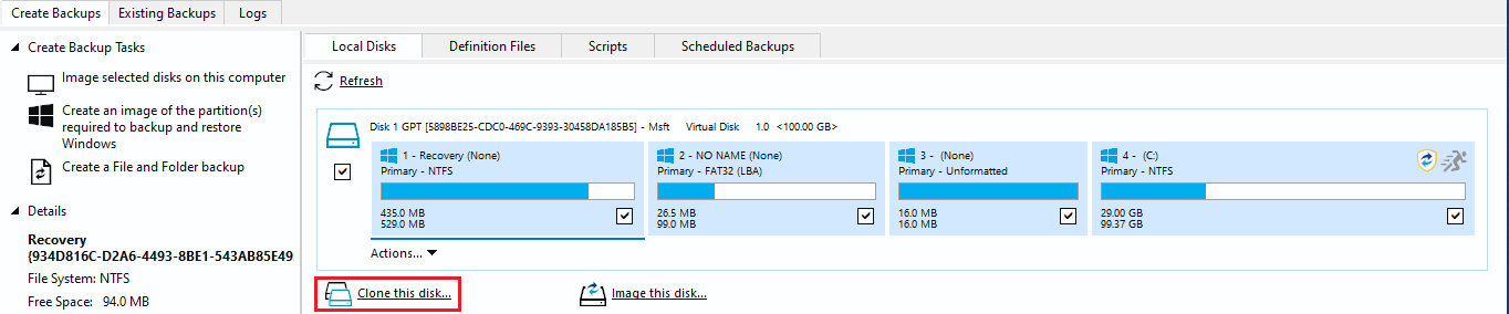 On the main screen, select your source drive and click Clone this disk