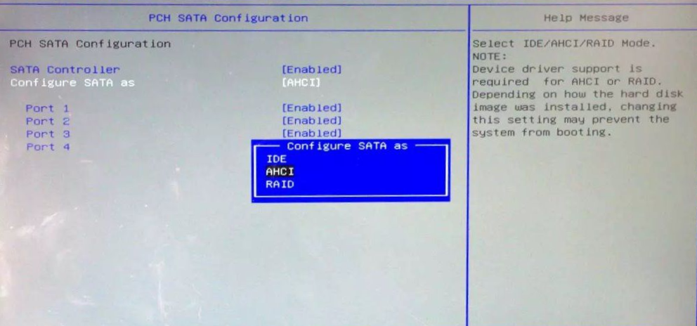 Check the controller mode and set it to AHCI if it’s on IDE