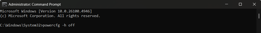 Run the powercfg -h off command