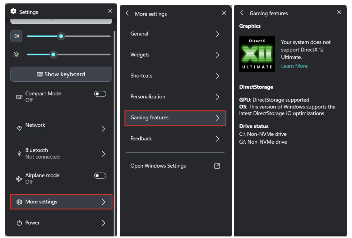 Click More settings → Gaming features