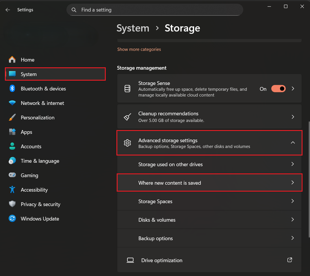 go to System → Storage in the Settings app and select Change where new content is saved under More storage settings
