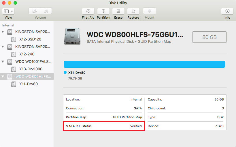 Select your SSD in the sidebar and look at the S.M.A.R.T. status label