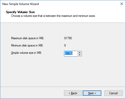 Set the size and click Next