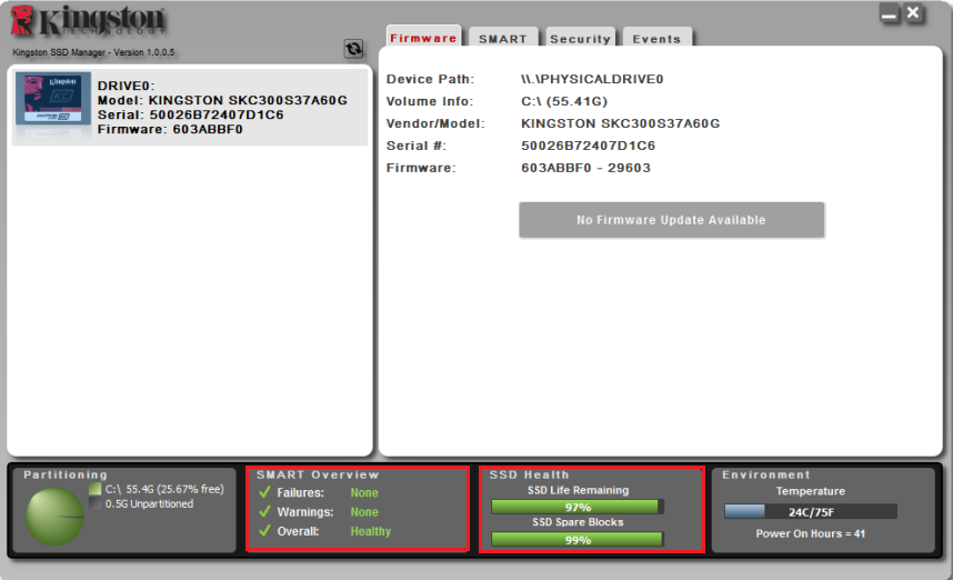 Open the app, select your drive, and look for SMART Overview and SSD Health indicators