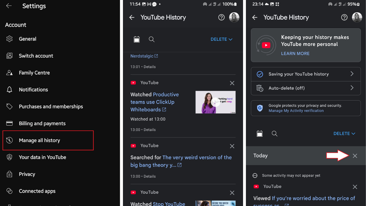 Tap Manage all history