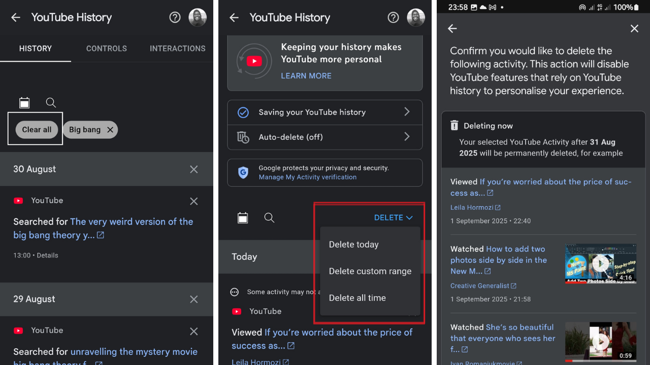Tap the Clear all button to clear every item on the results page