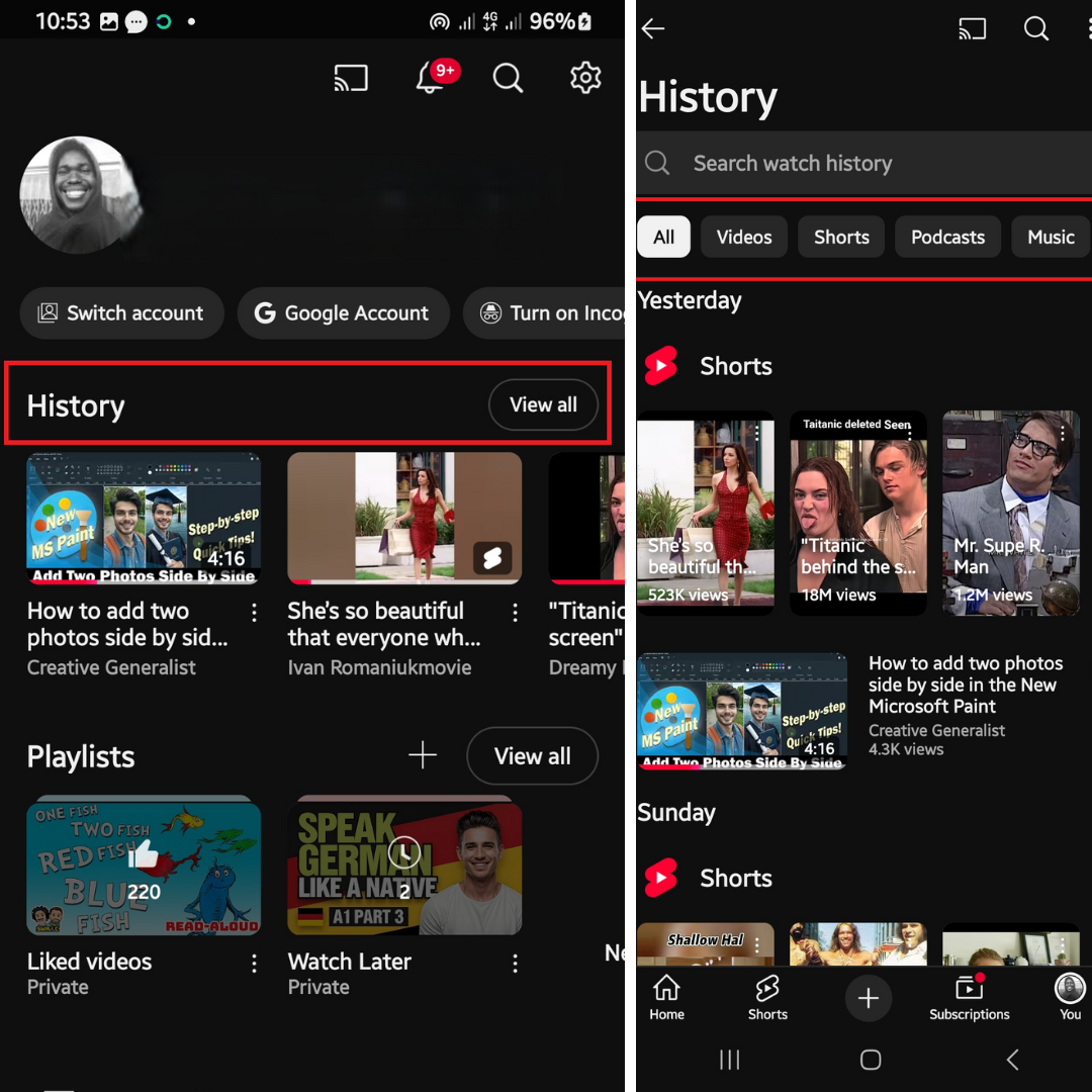 If you are signed in, tap View all beside the History heading to see a full list of your watch history