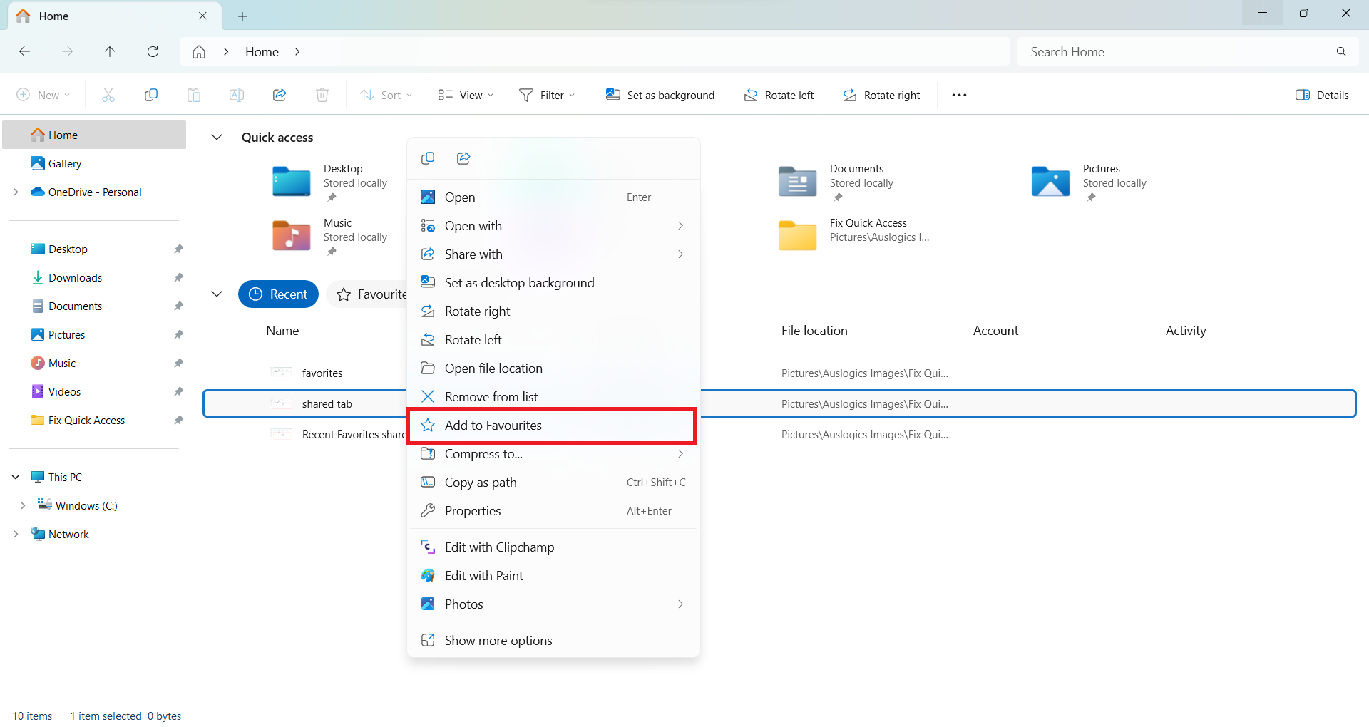 select Add to Favorites