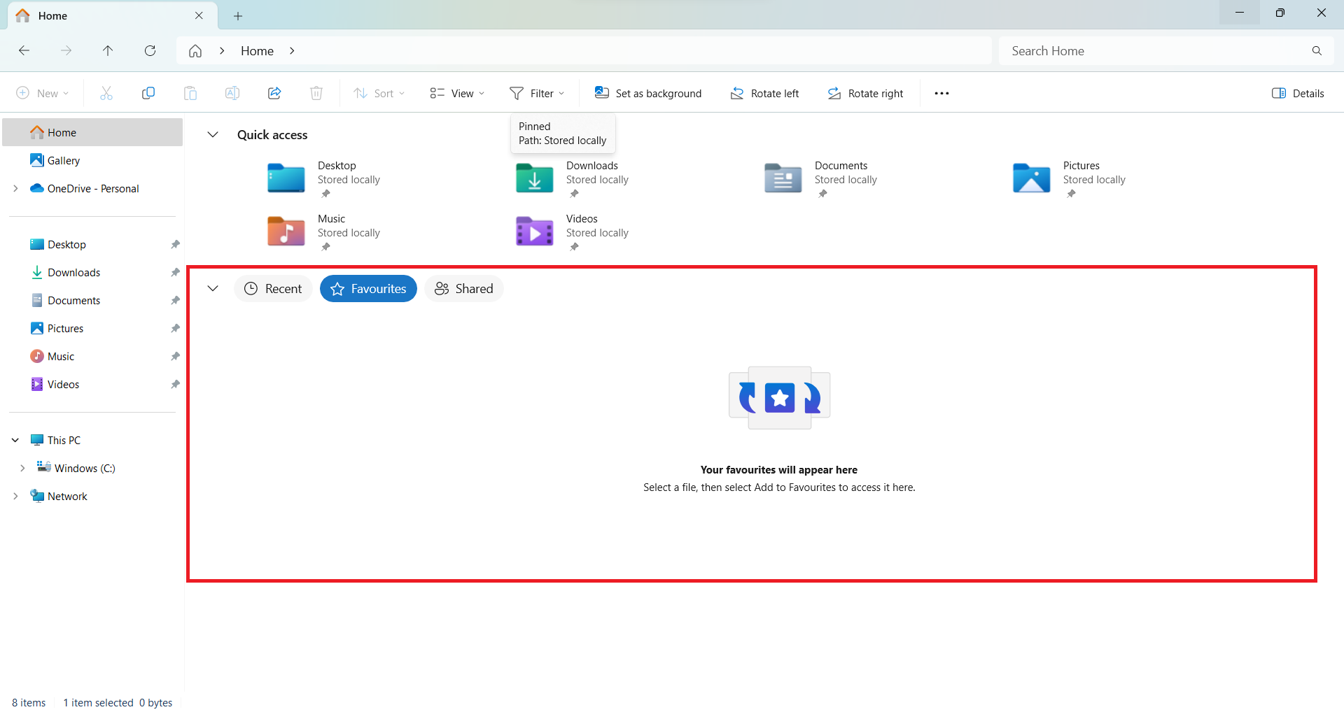 And you have to add files to the Favorites tab yourself