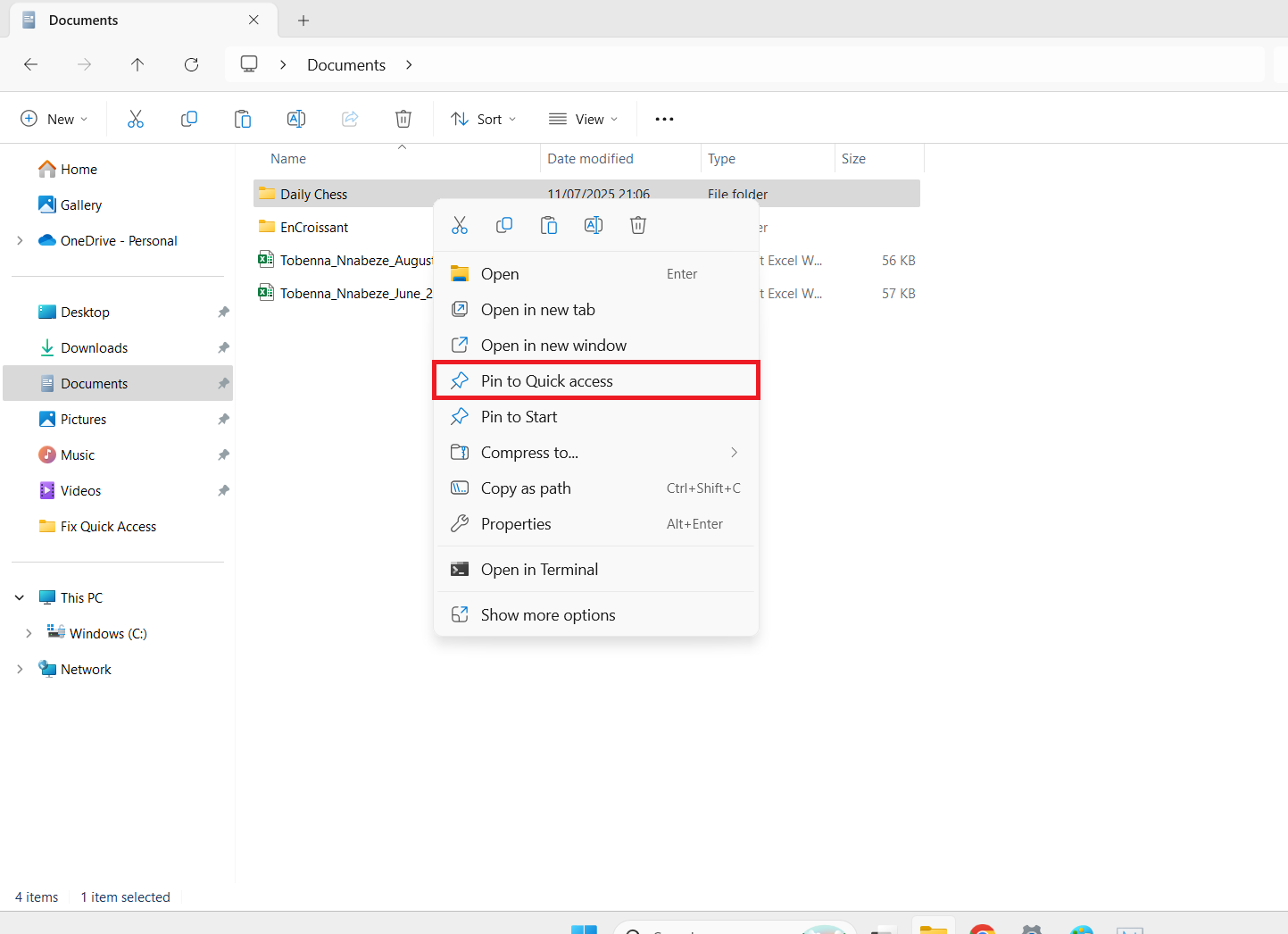 Click on them to select and then use the same procedure as previously shown to pin them to Quick access