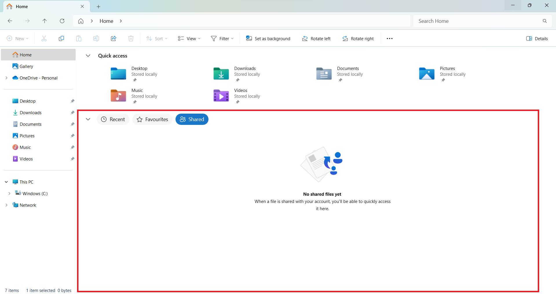 The Shared tab will list any file you share