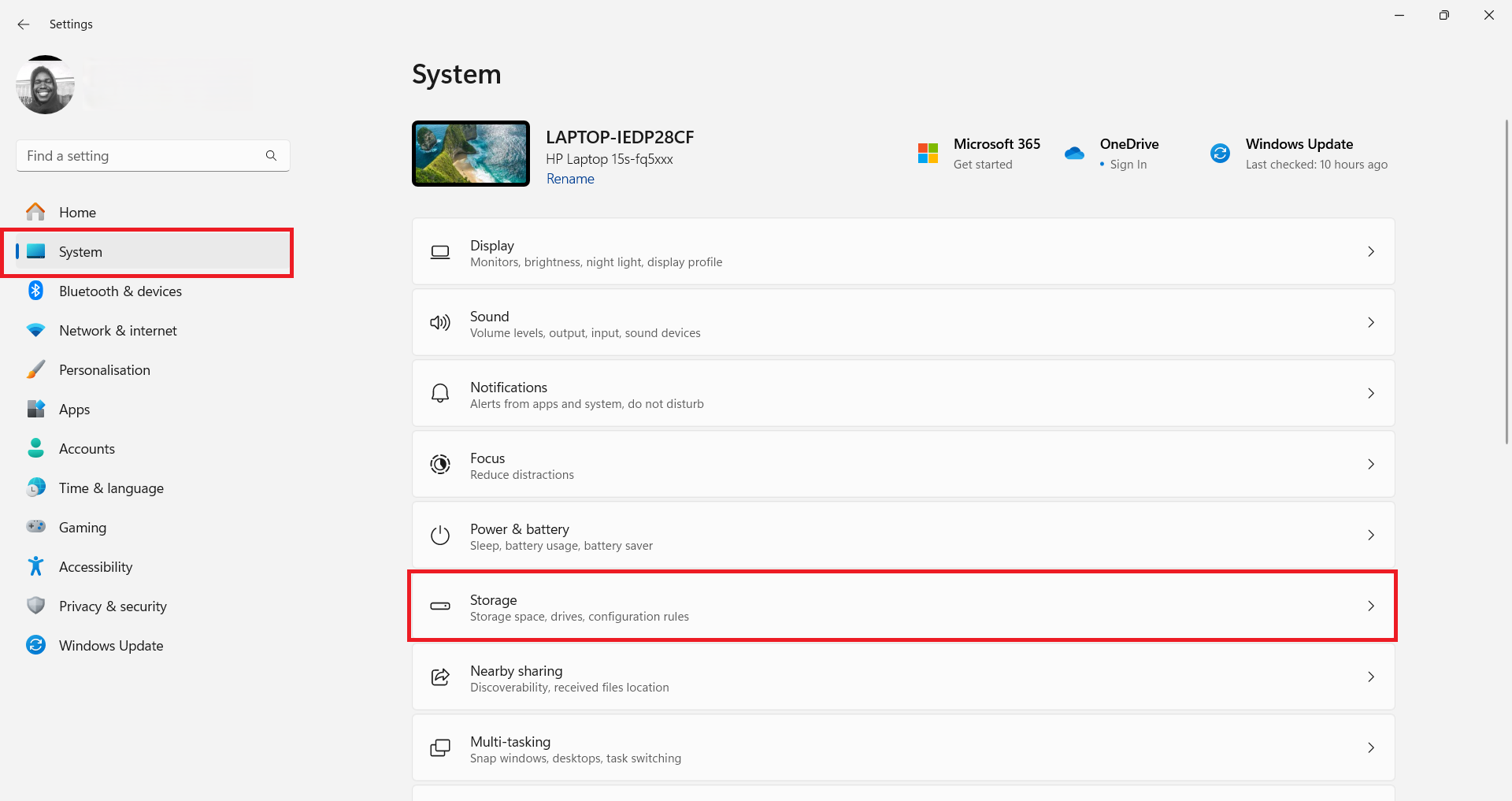 Click on Storage on the right-hand side of the window