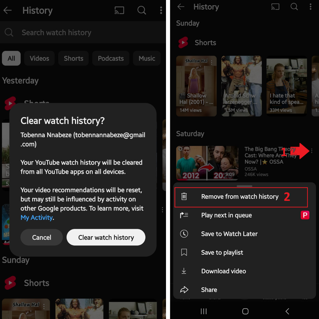 tap Remove from watch history