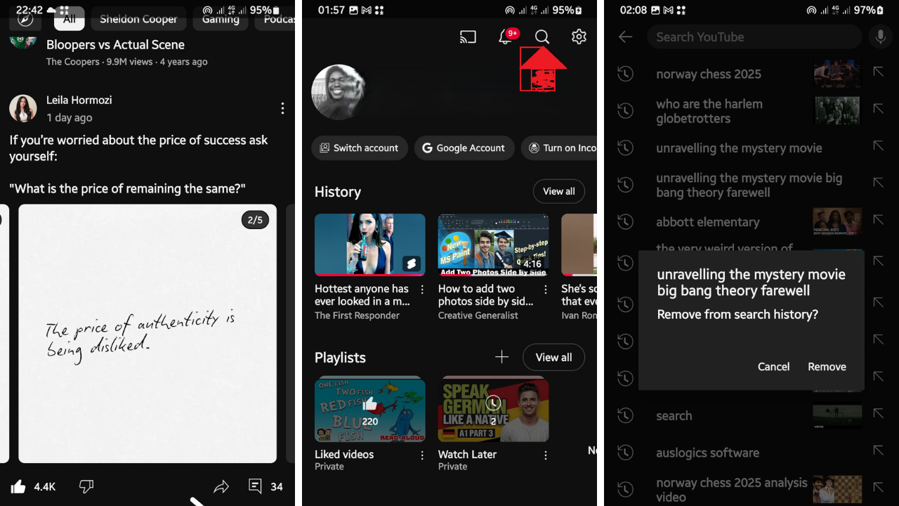 tap Remove in the Remove from search history? prompt that appears