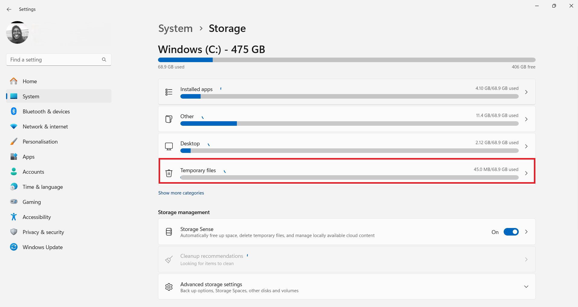 Click on Temporary files