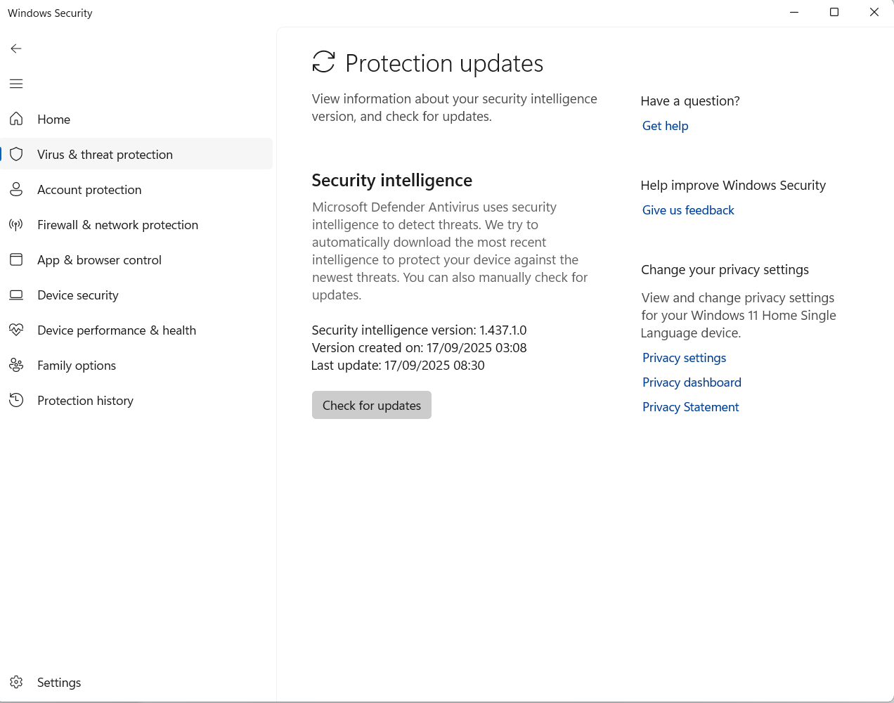 Click the Check for updates button