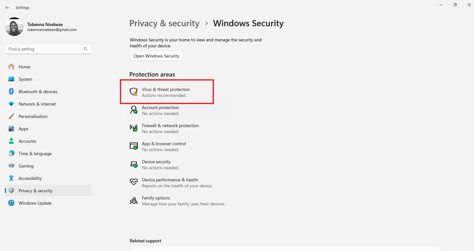 Click on Virus & threat protection