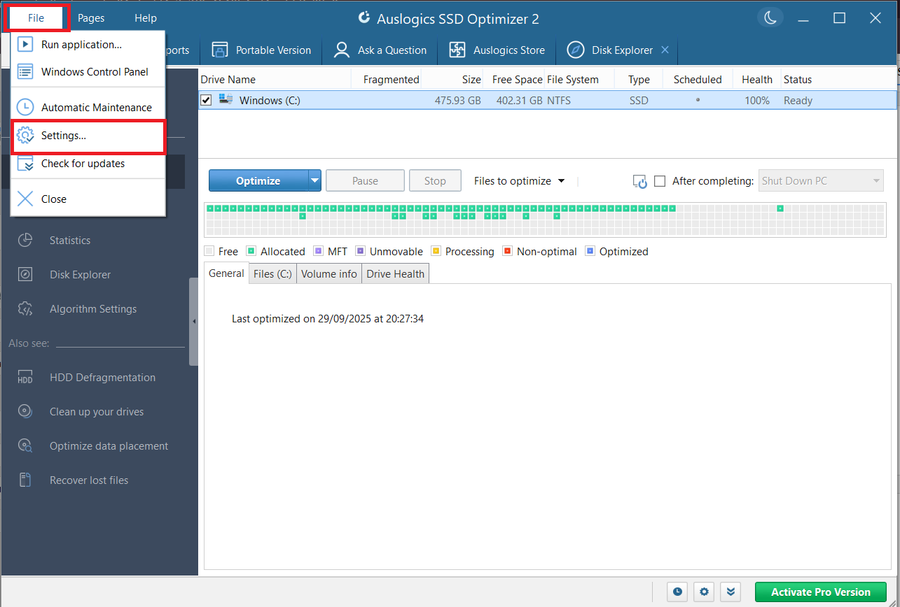 Click on File > Settings