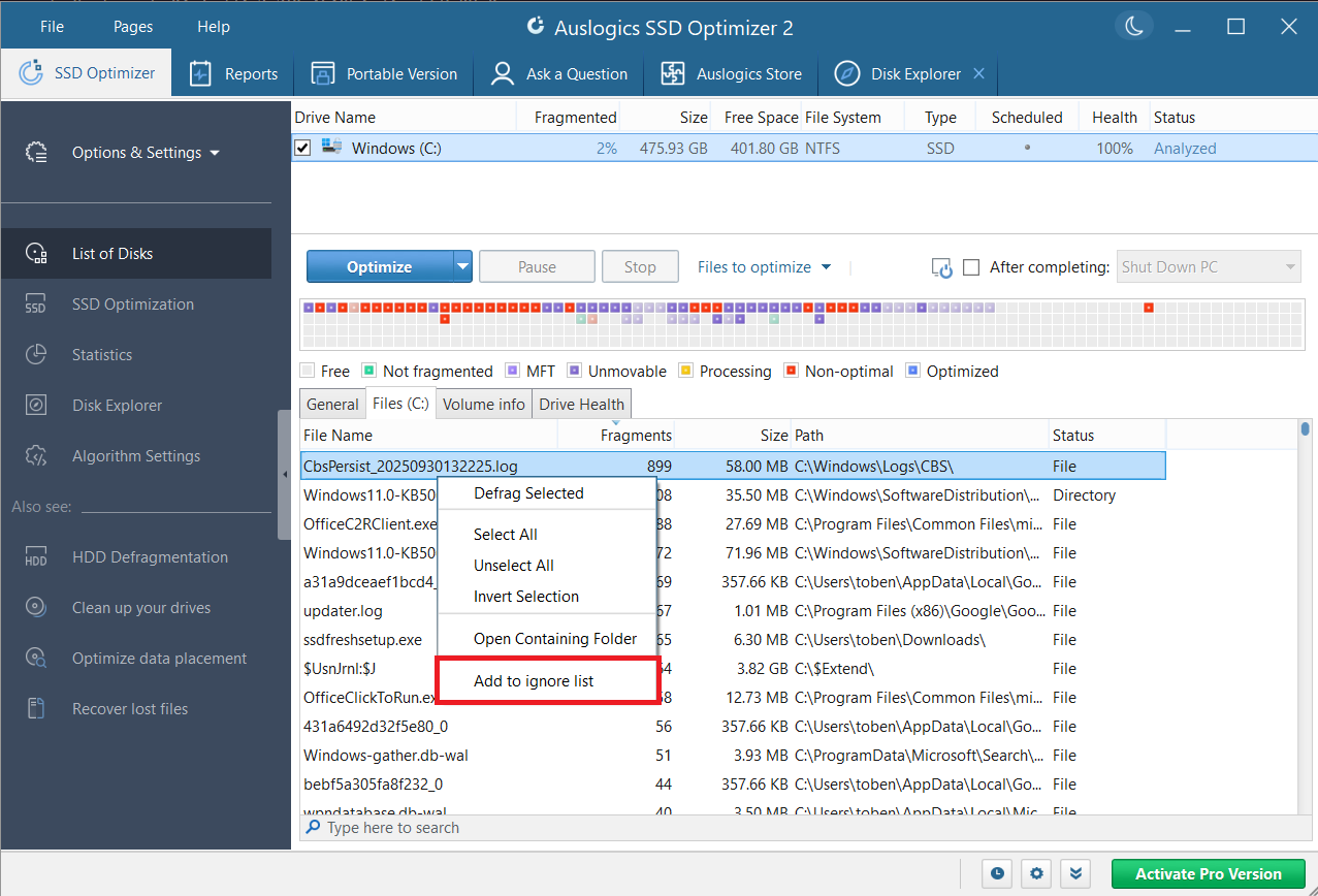 select Add to ignore list from the context menu