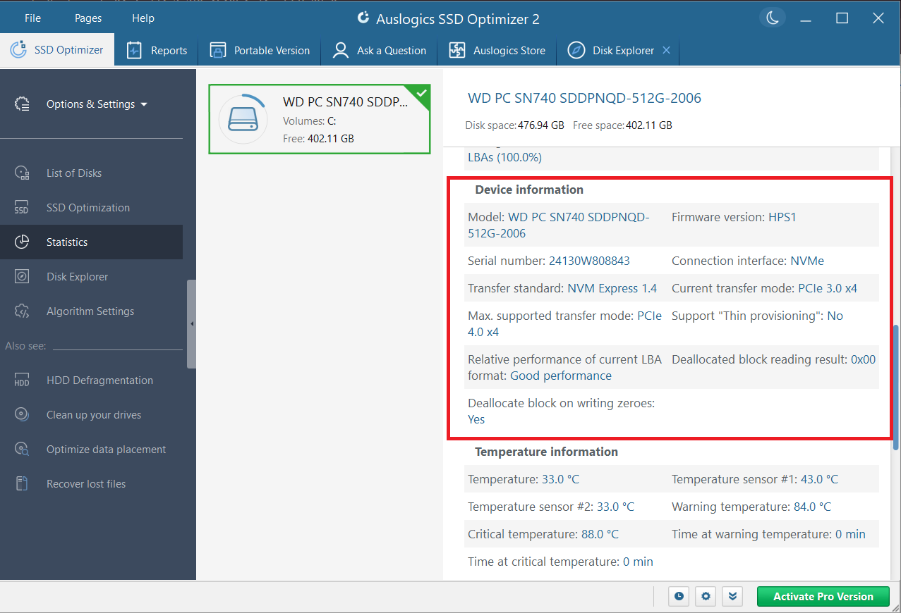 You’ll also find important information on the type of SSD you have