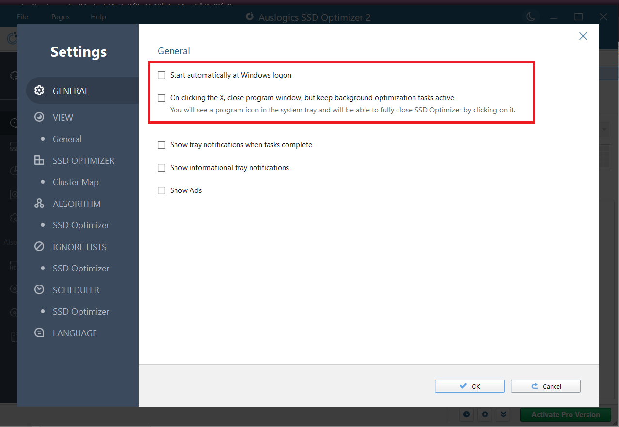 under General, mark the checkbox for the option that says, “Start automatically at Windows logon