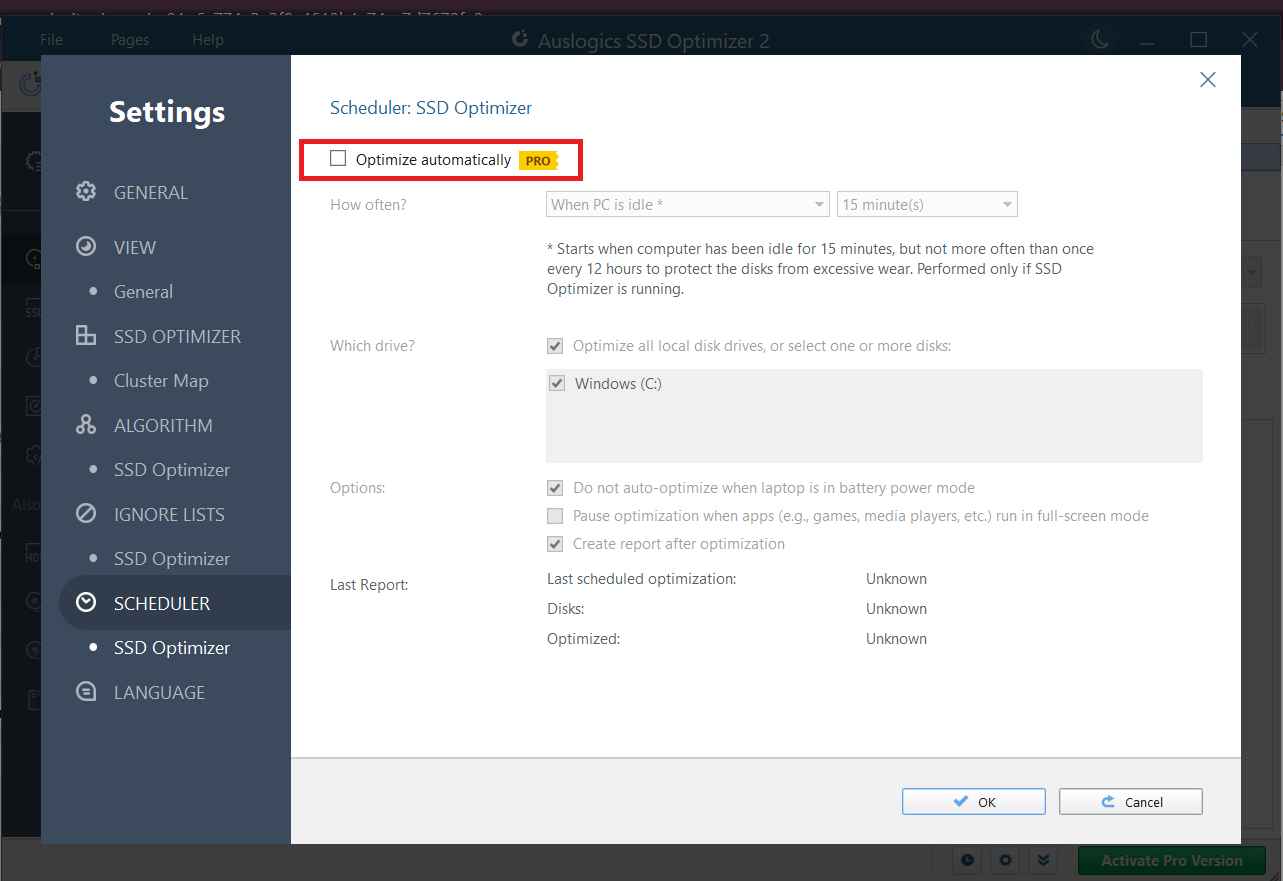 click on Scheduler (the option with the clock icon) in the left pane. And mark the checkbox for Optimize automatically