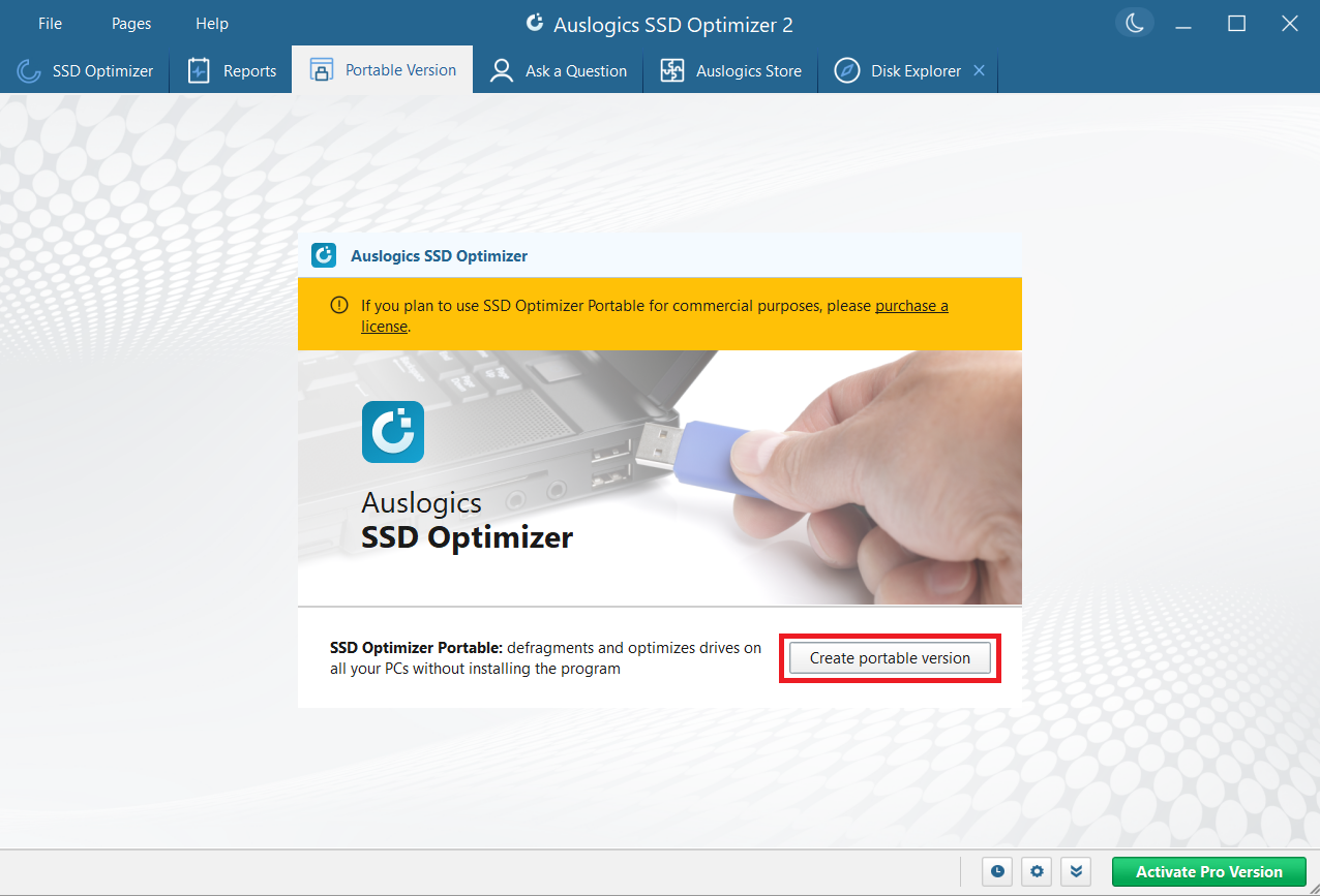 Go to the Portable Version tab on the app and click the Create portable version button