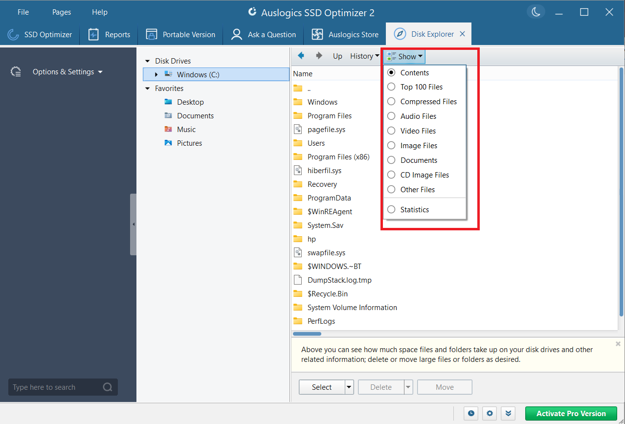 Once the scan is complete, click Show to choose what you want to see on the Disk Explorer tab in the left pane and click the Scan Now button